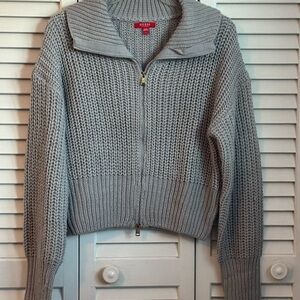 Guess Light Gray Knit Sweater With Zipper That Zips Both Fromthe Top and Bottom